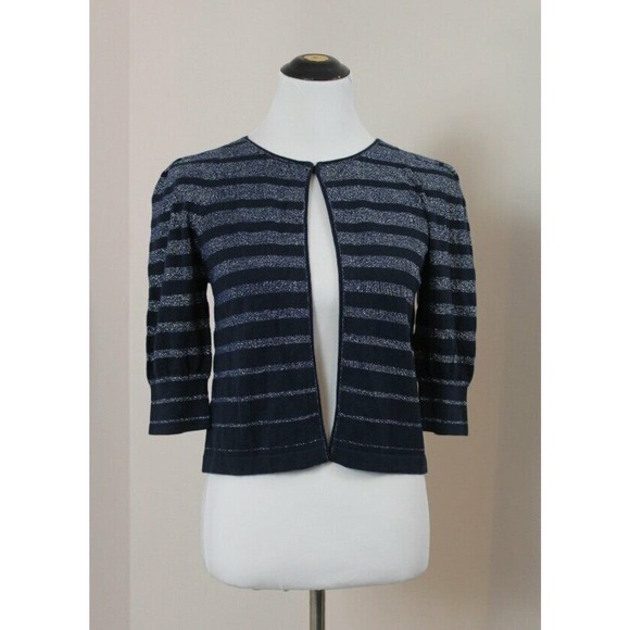 Marc By Marc Jacobs Sweaters - MARC by MARC JACOBS Sz XS Navy Silver Metallic Stripe Crop Cardigan Sweater